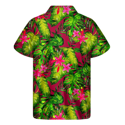 Pink Hawaiian Tropical Pattern Print Men's Short Sleeve Shirt