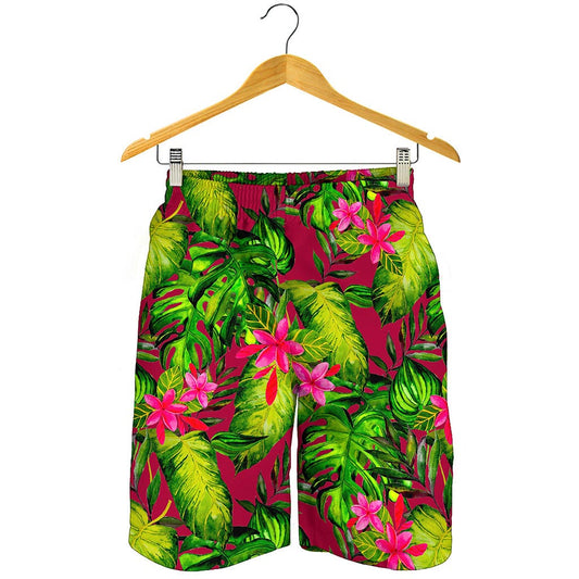 Pink Hawaiian Tropical Pattern Print Men's Shorts