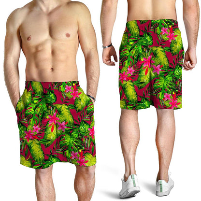 Pink Hawaiian Tropical Pattern Print Men's Shorts