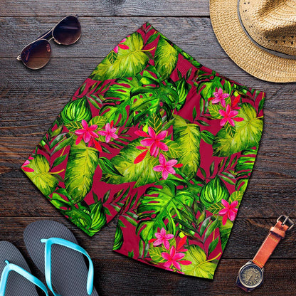 Pink Hawaiian Tropical Pattern Print Men's Shorts