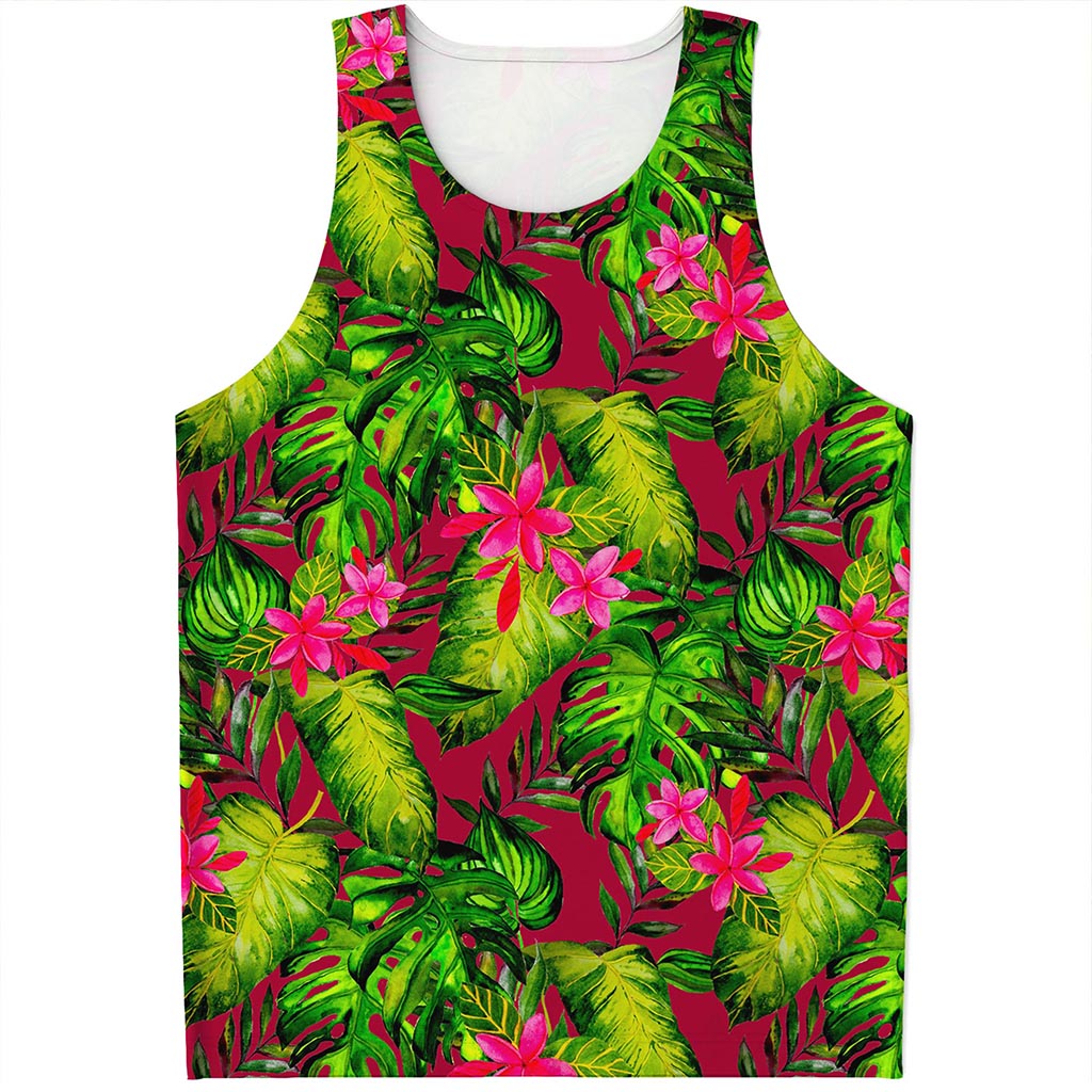 Pink Hawaiian Tropical Pattern Print Men's Tank Top