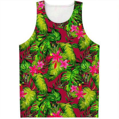 Pink Hawaiian Tropical Pattern Print Men's Tank Top