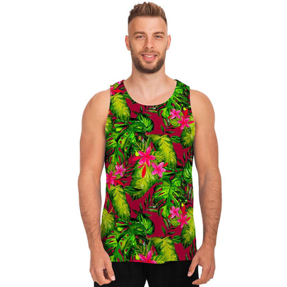 Pink Hawaiian Tropical Pattern Print Men's Tank Top