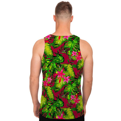 Pink Hawaiian Tropical Pattern Print Men's Tank Top