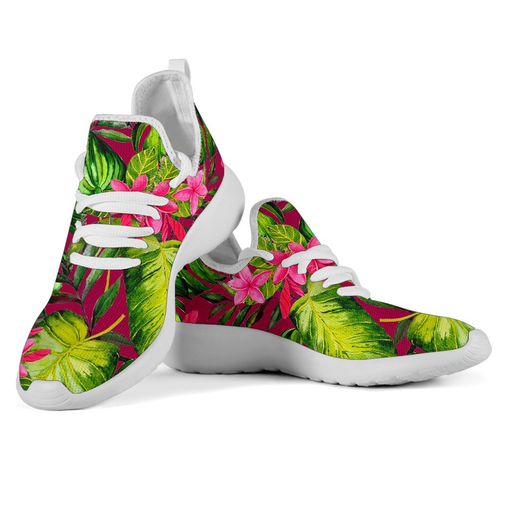 Pink Hawaiian Tropical Pattern Print Mesh Knit Shoes GearFrost