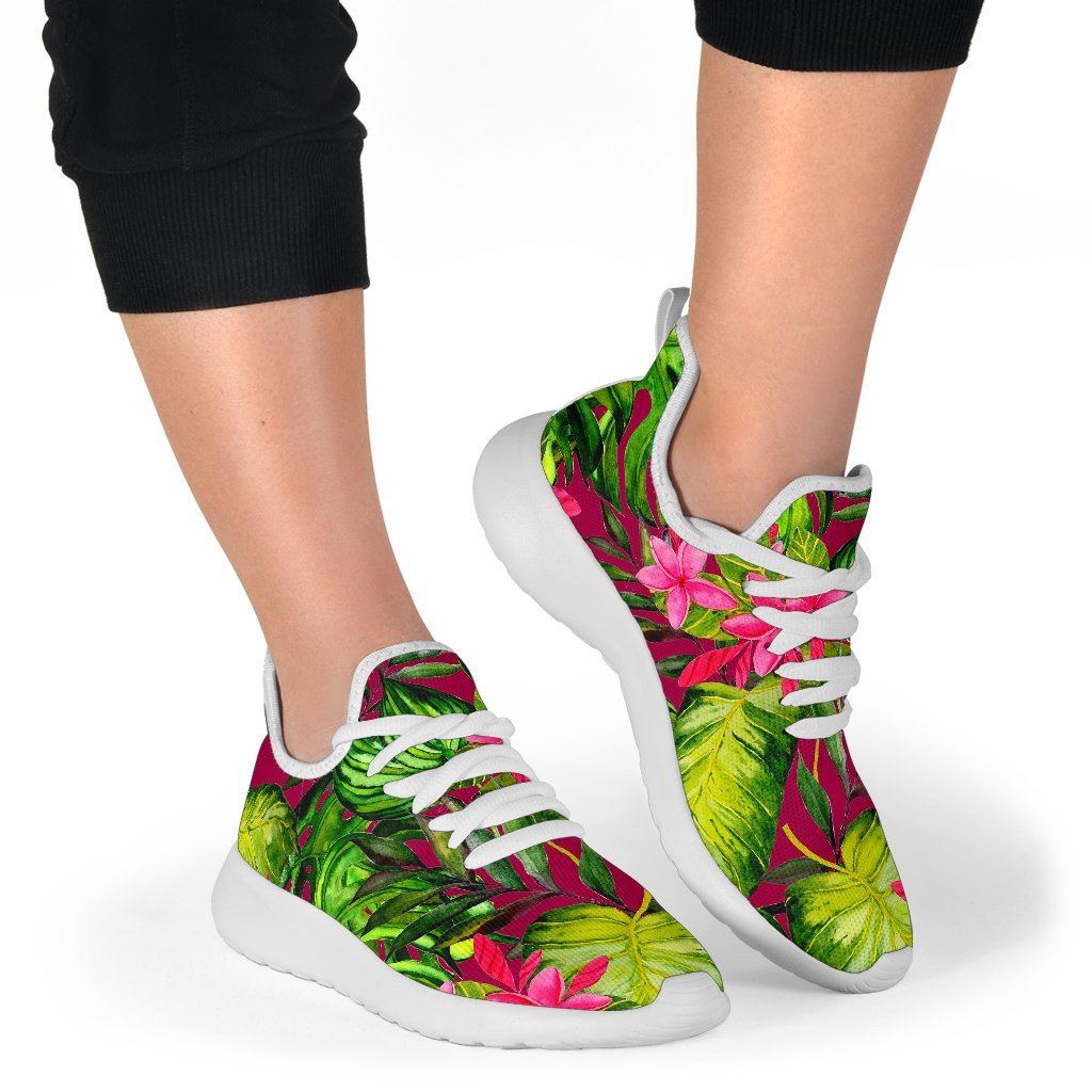 Pink Hawaiian Tropical Pattern Print Mesh Knit Shoes GearFrost