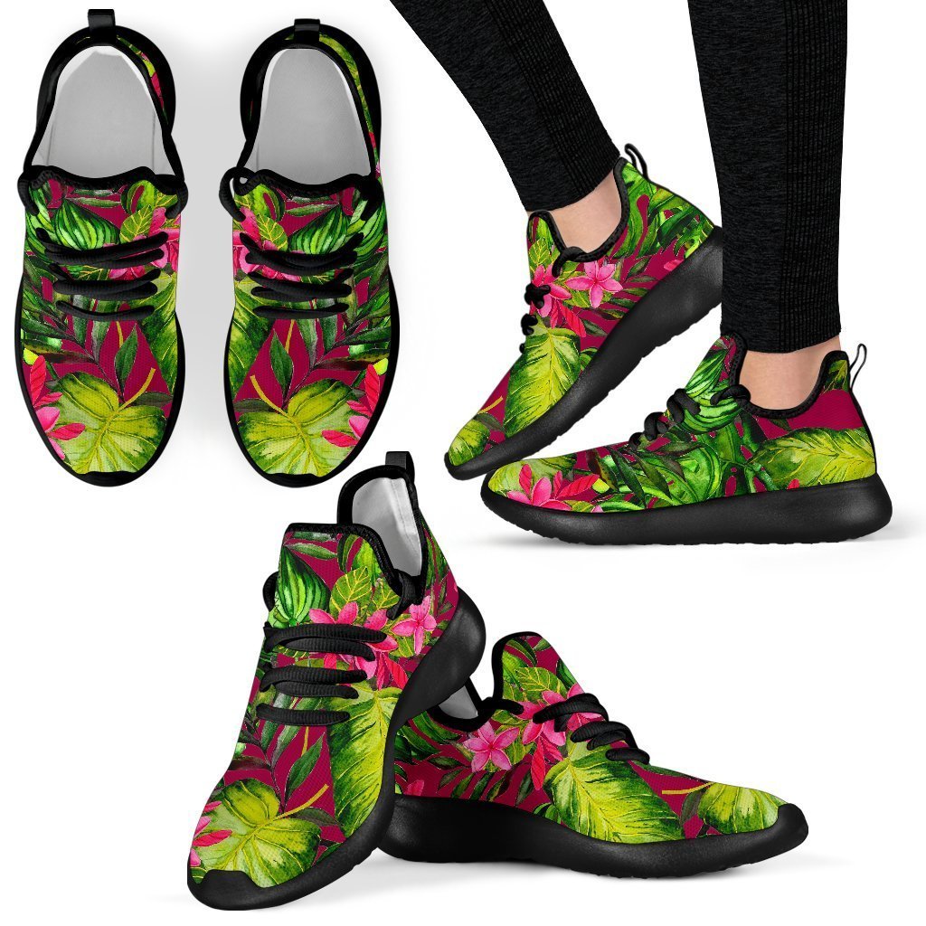 Pink Hawaiian Tropical Pattern Print Mesh Knit Shoes GearFrost