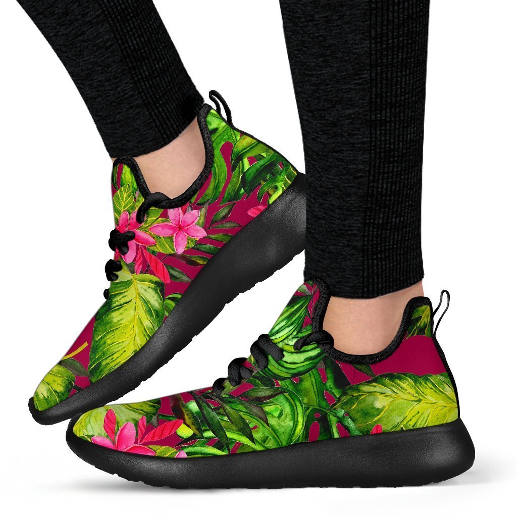 Pink Hawaiian Tropical Pattern Print Mesh Knit Shoes GearFrost