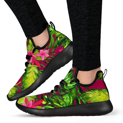 Pink Hawaiian Tropical Pattern Print Mesh Knit Shoes GearFrost