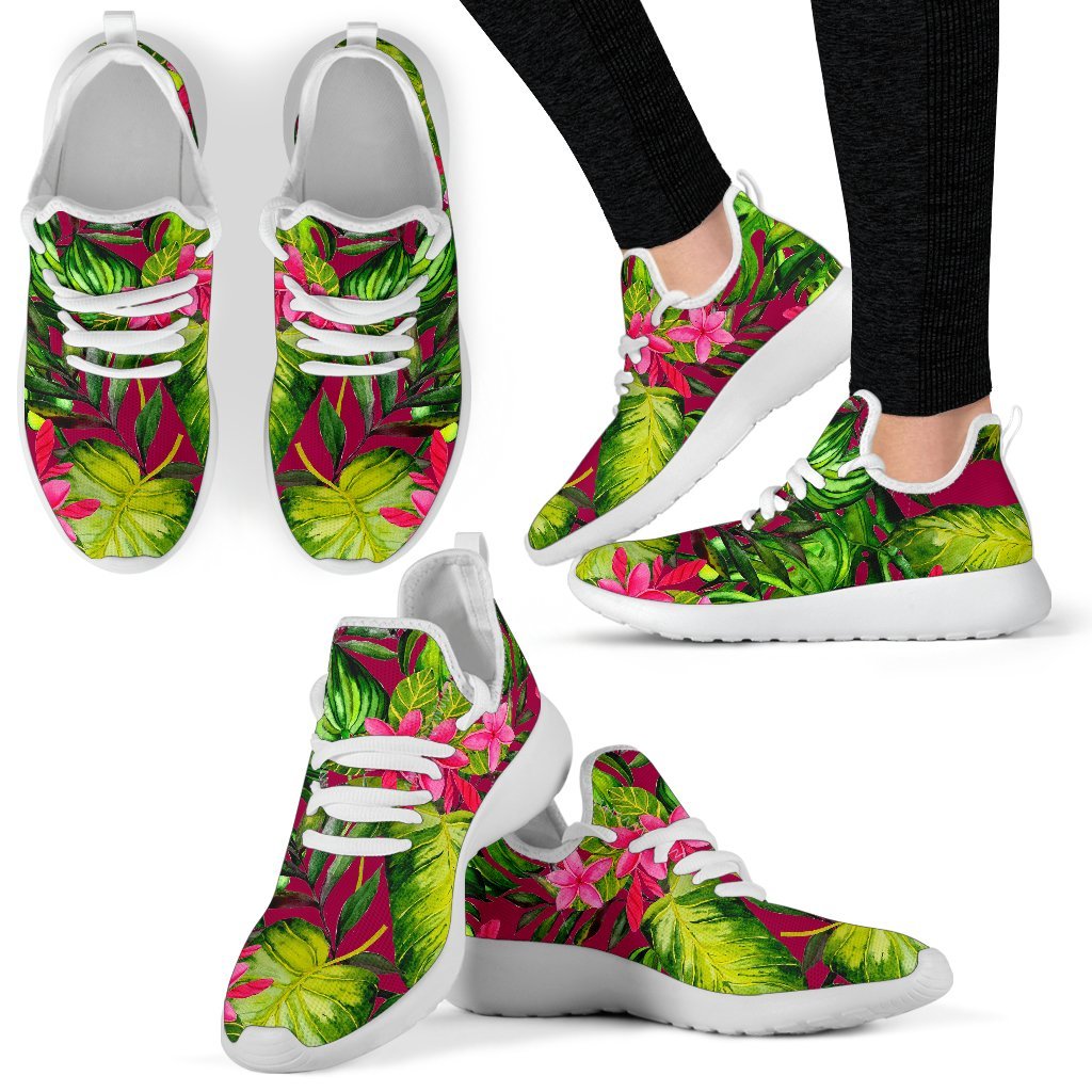 Pink Hawaiian Tropical Pattern Print Mesh Knit Shoes GearFrost