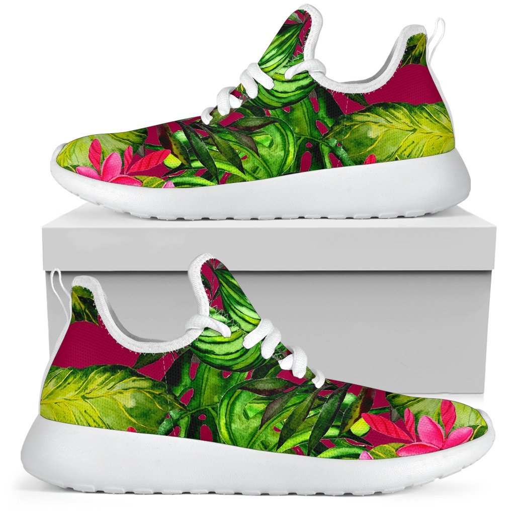 Pink Hawaiian Tropical Pattern Print Mesh Knit Shoes GearFrost