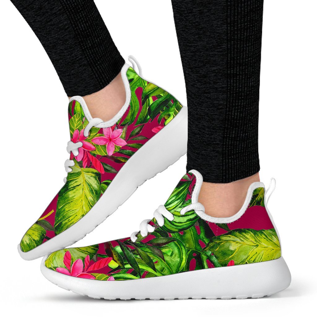 Pink Hawaiian Tropical Pattern Print Mesh Knit Shoes GearFrost