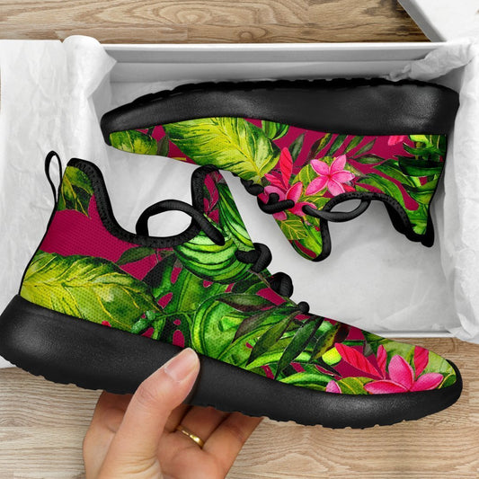 Pink Hawaiian Tropical Pattern Print Mesh Knit Shoes GearFrost