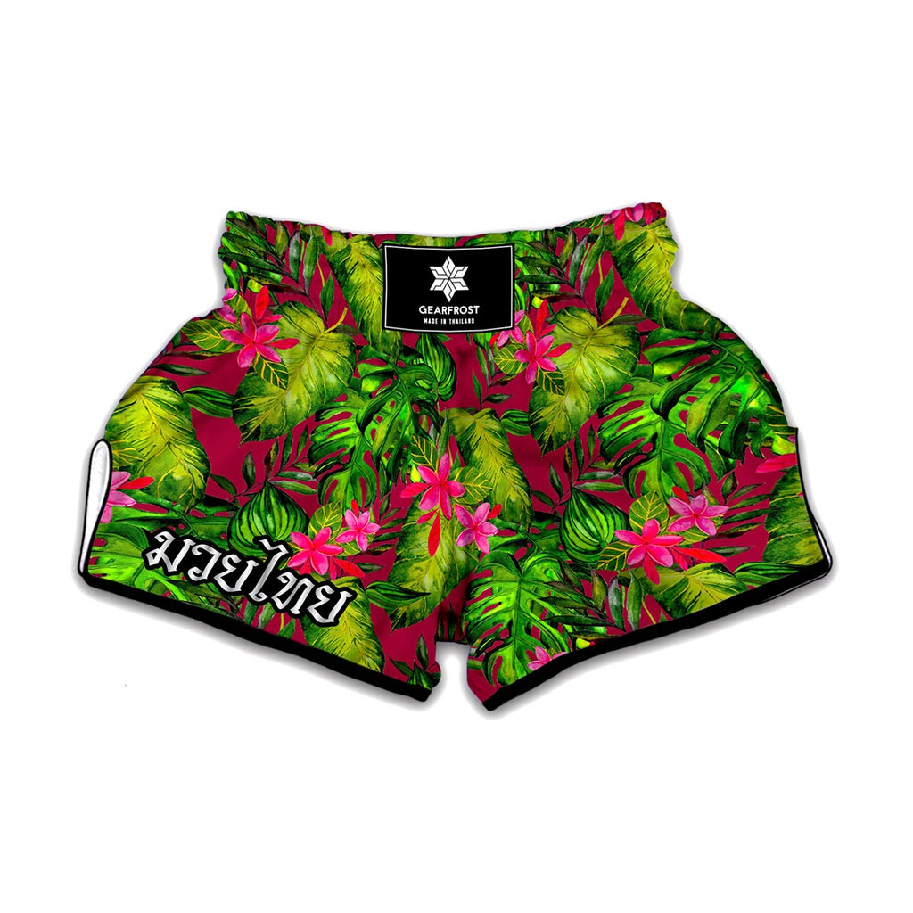 Pink Hawaiian Tropical Pattern Print Muay Thai Boxing Shorts