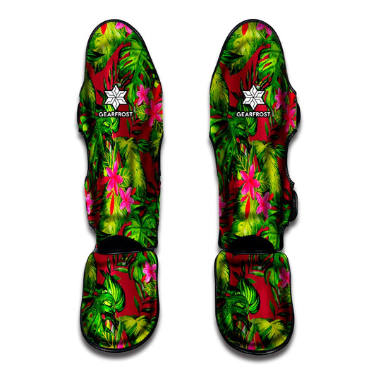 Pink Hawaiian Tropical Pattern Print Muay Thai Shin Guard