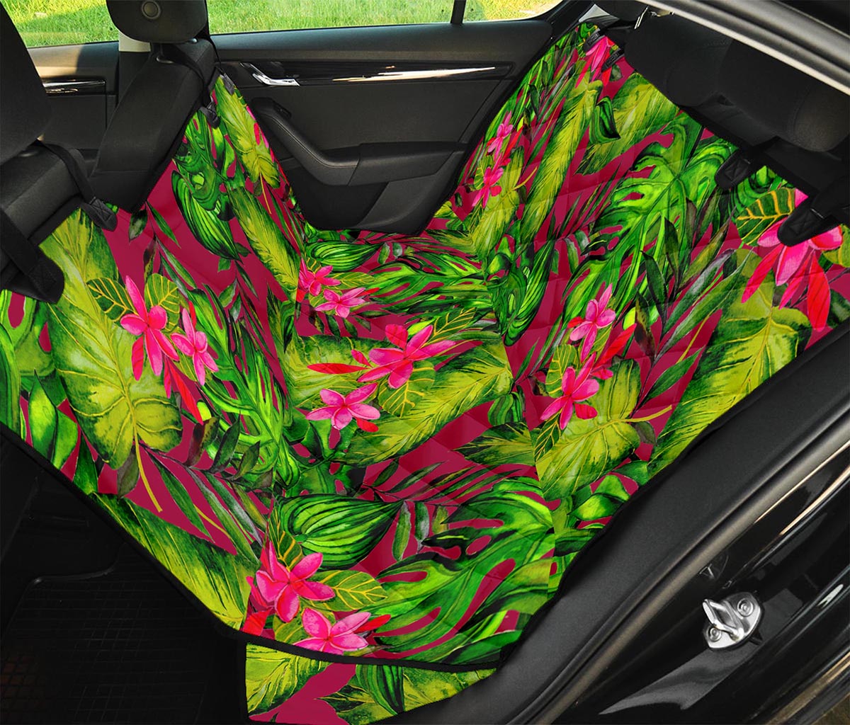 Pink Hawaiian Tropical Pattern Print Pet Car Back Seat Cover