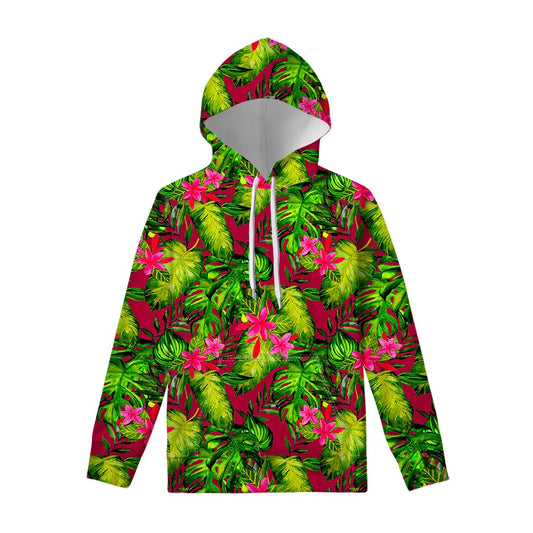 Pink Hawaiian Tropical Pattern Print Pullover Hoodie