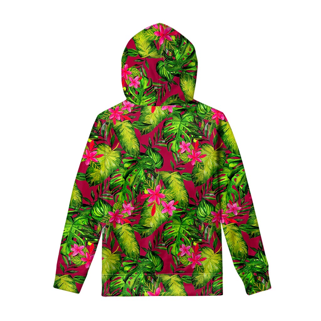 Pink Hawaiian Tropical Pattern Print Pullover Hoodie