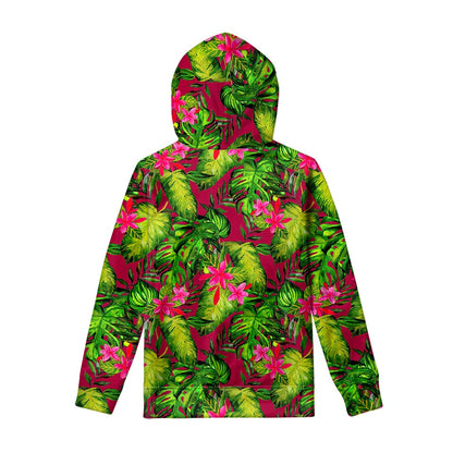 Pink Hawaiian Tropical Pattern Print Pullover Hoodie