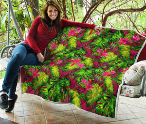 Pink Hawaiian Tropical Pattern Print Quilt