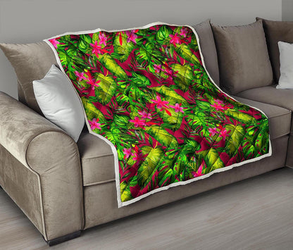 Pink Hawaiian Tropical Pattern Print Quilt