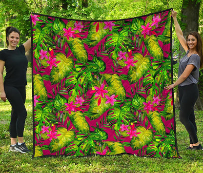 Pink Hawaiian Tropical Pattern Print Quilt