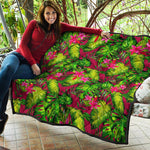 Pink Hawaiian Tropical Pattern Print Quilt