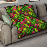 Pink Hawaiian Tropical Pattern Print Quilt