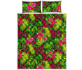 Pink Hawaiian Tropical Pattern Print Quilt Bed Set