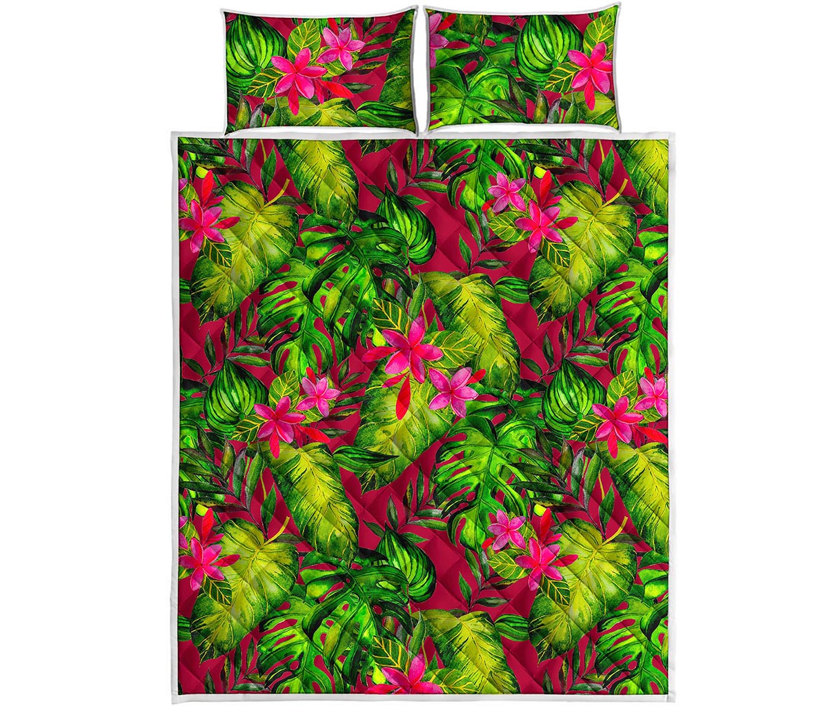 Pink Hawaiian Tropical Pattern Print Quilt Bed Set