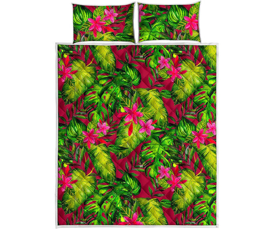Pink Hawaiian Tropical Pattern Print Quilt Bed Set