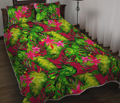 Pink Hawaiian Tropical Pattern Print Quilt Bed Set