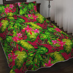 Pink Hawaiian Tropical Pattern Print Quilt Bed Set