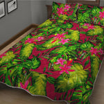 Pink Hawaiian Tropical Pattern Print Quilt Bed Set