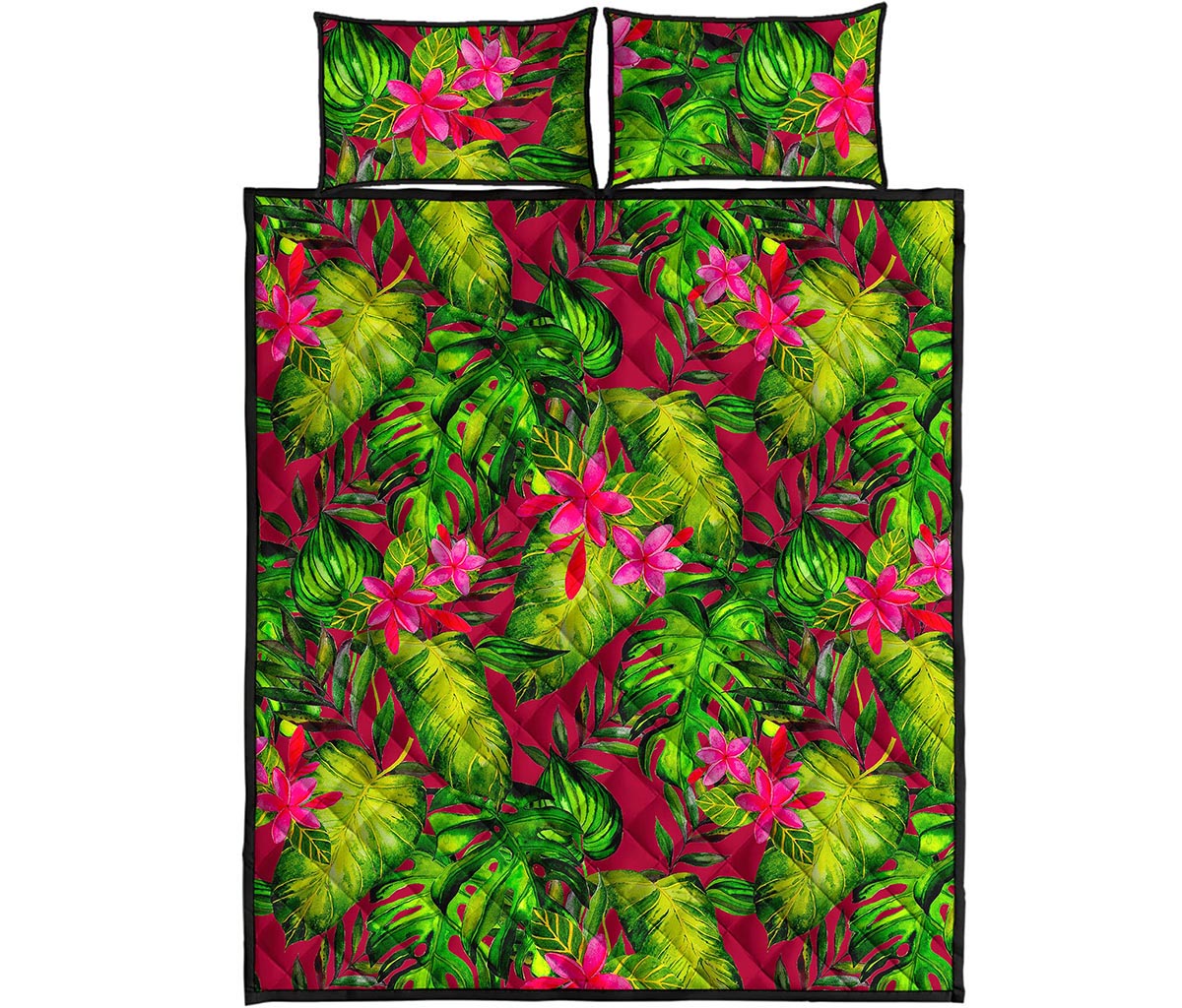 Pink Hawaiian Tropical Pattern Print Quilt Bed Set