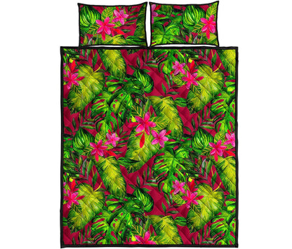 Pink Hawaiian Tropical Pattern Print Quilt Bed Set