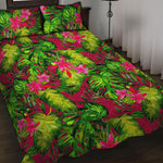 Pink Hawaiian Tropical Pattern Print Quilt Bed Set