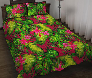 Pink Hawaiian Tropical Pattern Print Quilt Bed Set