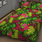 Pink Hawaiian Tropical Pattern Print Quilt Bed Set