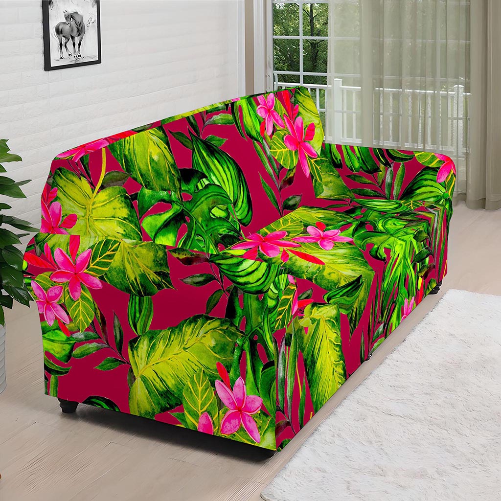 Pink Hawaiian Tropical Pattern Print Sofa Cover