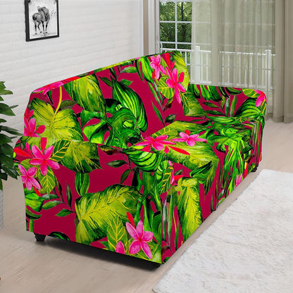 Pink Hawaiian Tropical Pattern Print Sofa Cover