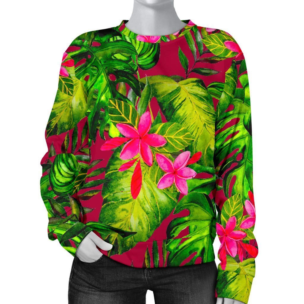 Pink Hawaiian Tropical Pattern Print Women's Crewneck Sweatshirt GearFrost