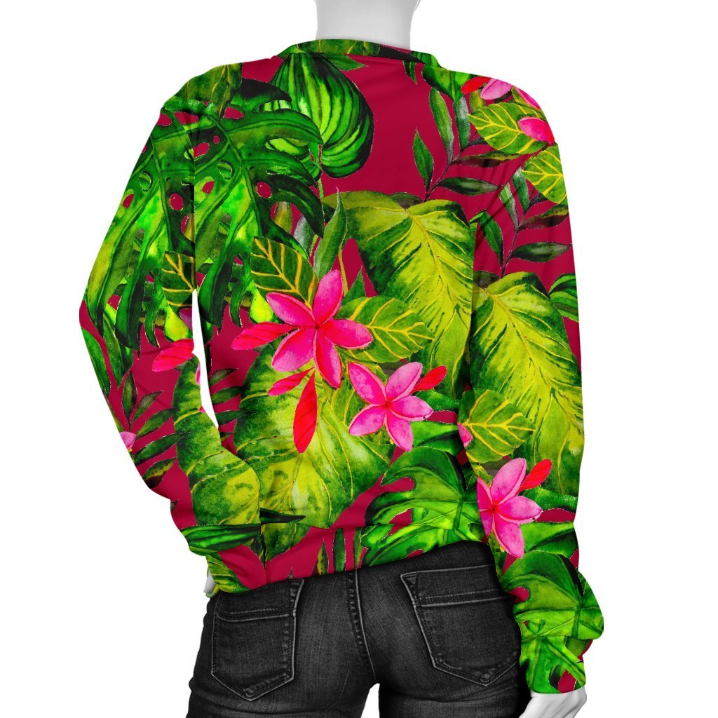 Pink Hawaiian Tropical Pattern Print Women's Crewneck Sweatshirt GearFrost