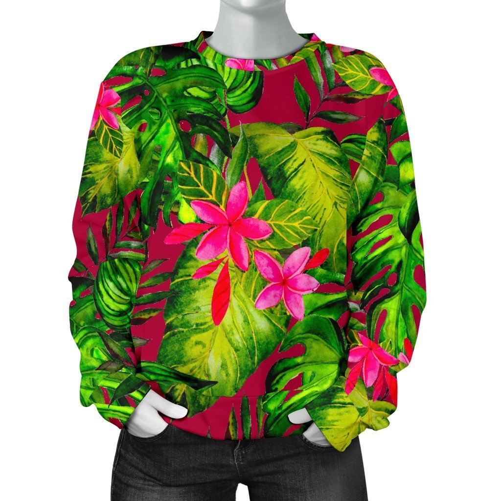 Pink Hawaiian Tropical Pattern Print Women's Crewneck Sweatshirt GearFrost