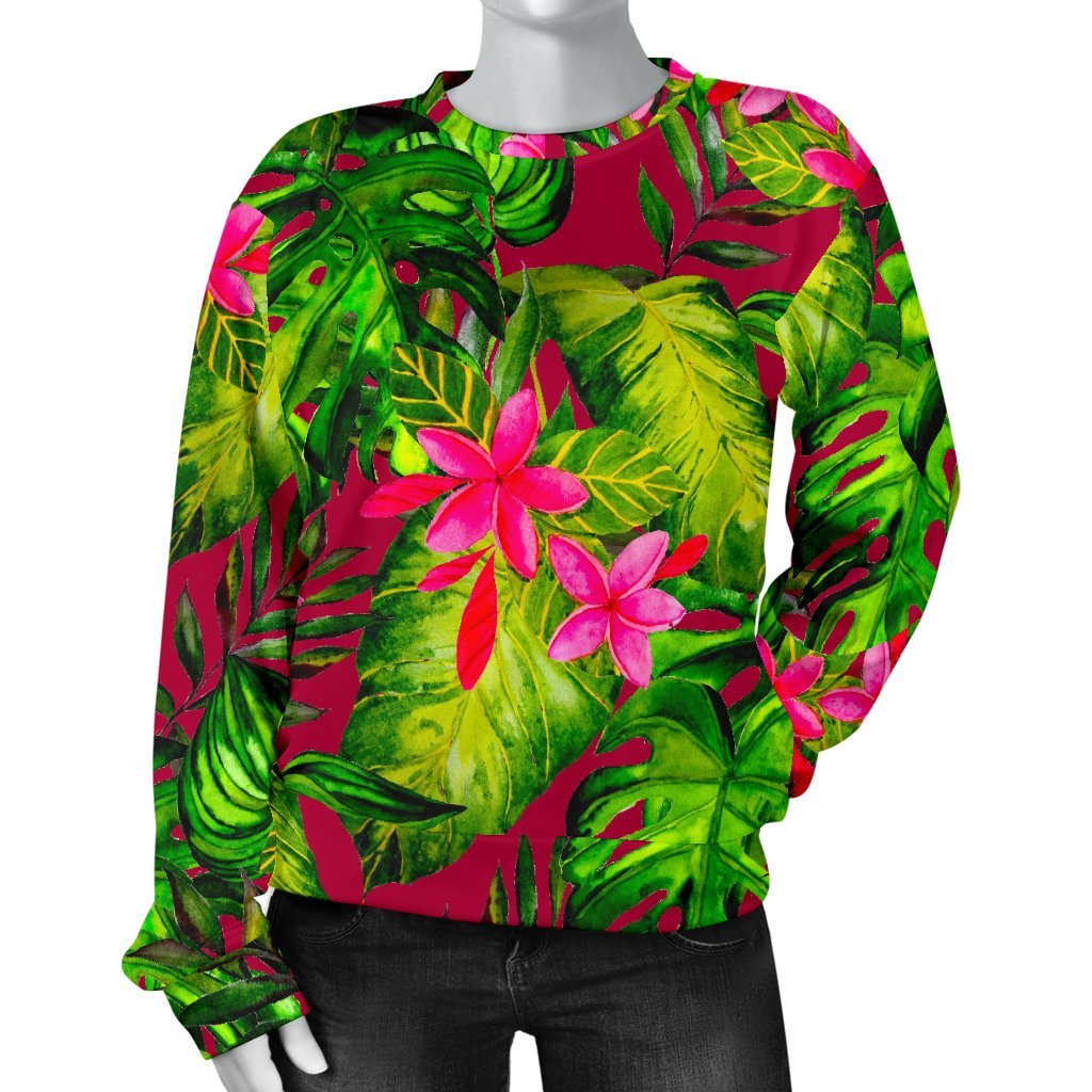 Pink Hawaiian Tropical Pattern Print Women's Crewneck Sweatshirt GearFrost