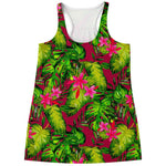 Pink Hawaiian Tropical Pattern Print Women's Racerback Tank Top