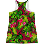 Pink Hawaiian Tropical Pattern Print Women's Racerback Tank Top