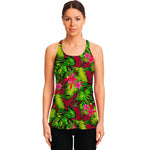 Pink Hawaiian Tropical Pattern Print Women's Racerback Tank Top