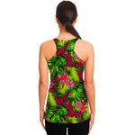 Pink Hawaiian Tropical Pattern Print Women's Racerback Tank Top