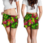 Pink Hawaiian Tropical Pattern Print Women's Shorts